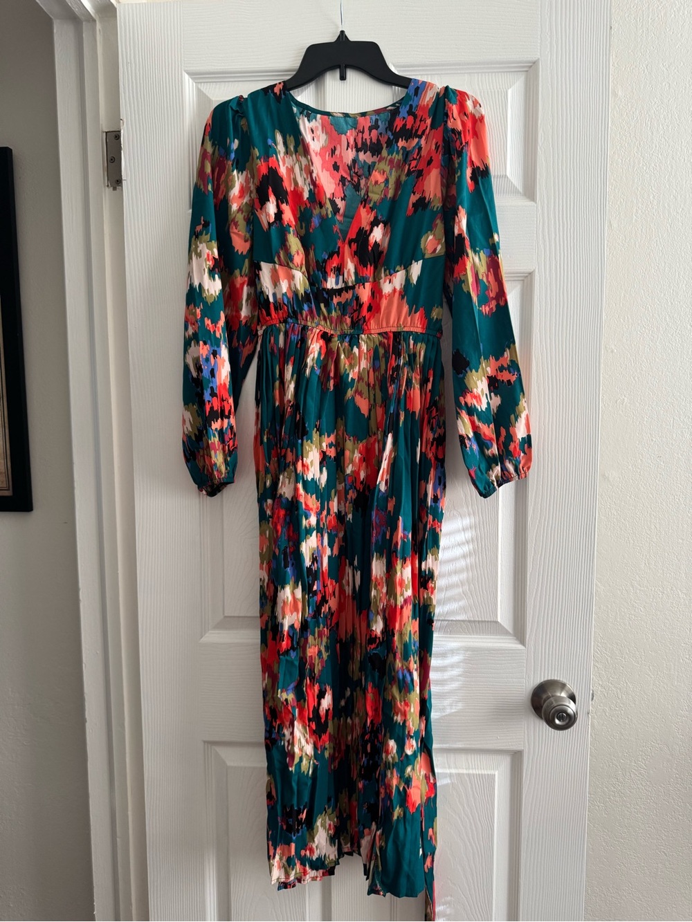 Teal Multi-Color Long Sleeve Printed Maxi Dress